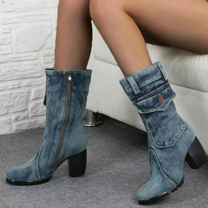 Denim mid boots