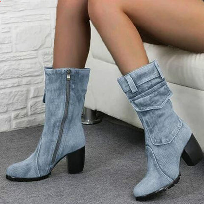 Denim mid boots