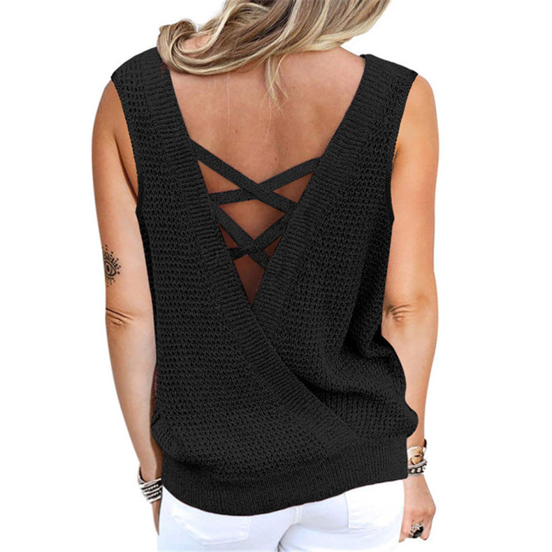 Deep V-neck Sexy Vest T-shirt Knit