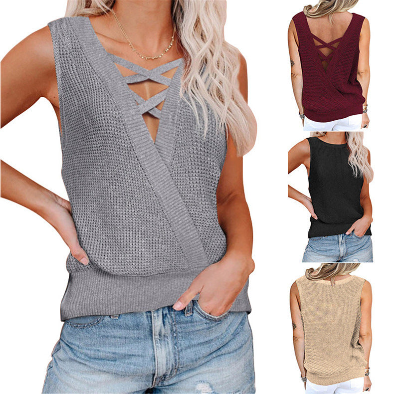 Deep V-neck Sexy Vest T-shirt Knit