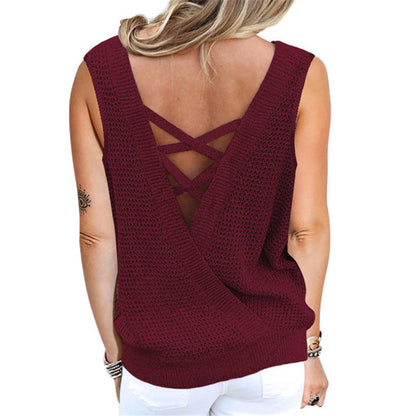 Deep V-neck Sexy Vest T-shirt Knit