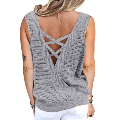 Deep V-neck Sexy Vest T-shirt Knit