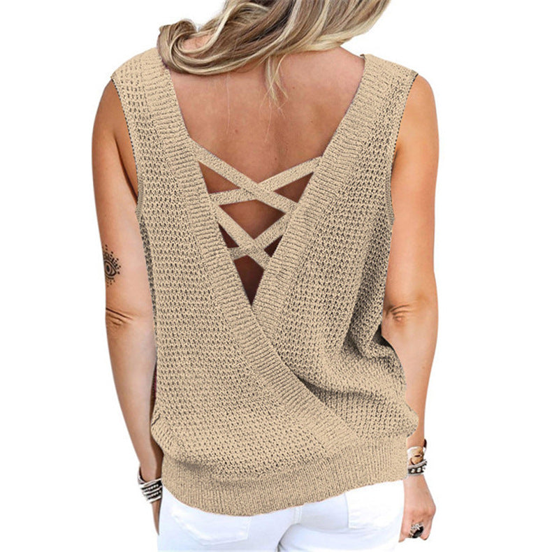 Deep V-neck Sexy Vest T-shirt Knit