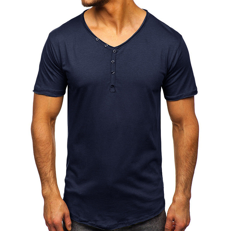 Men's Fashion Simple V-neck Short-sleeved T-shirt Top