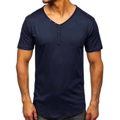 Men's Fashion Simple V-neck Short-sleeved T-shirt Top