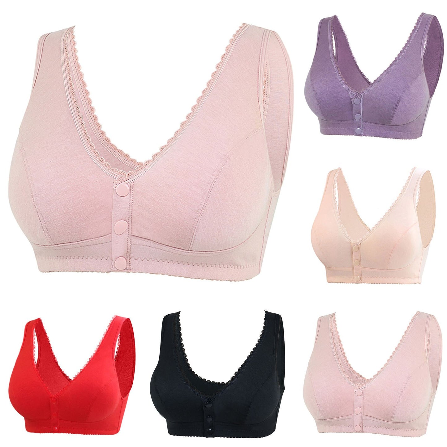Cotton front button bra without steel ring beautiful back bra