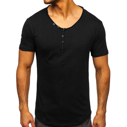 Men's Fashion Simple V-neck Short-sleeved T-shirt Top