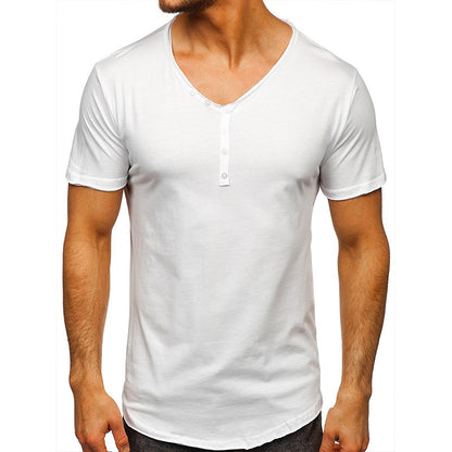 Men's Fashion Simple V-neck Short-sleeved T-shirt Top