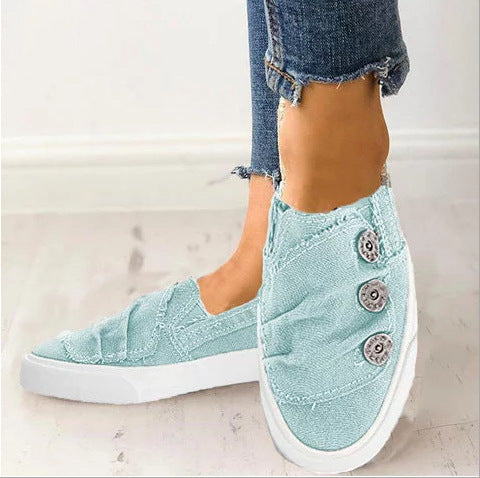 Fashion Canvas Shoes With Button Design Spring Summer Autumn Flats Shoes Outwear