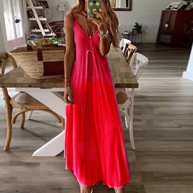 Women's V-Neck A Version Long Skirt Loose Large Size Sling Dress