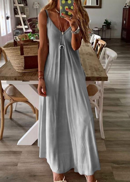 Women's V-Neck A Version Long Skirt Loose Large Size Sling Dress