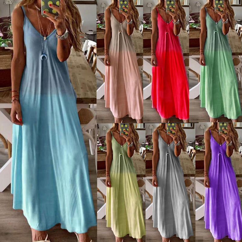 Women's V-Neck A Version Long Skirt Loose Large Size Sling Dress