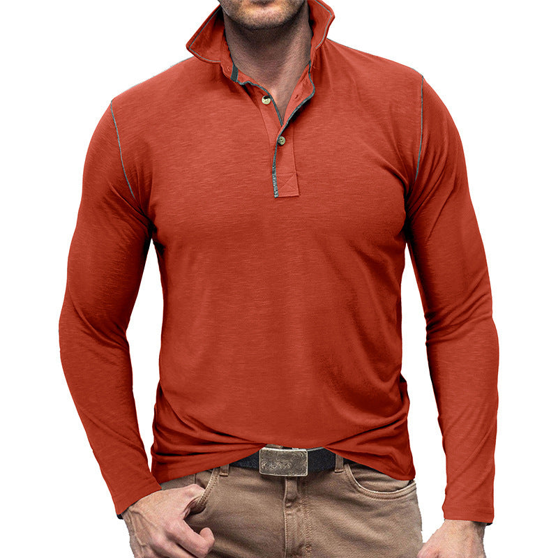 European And American Men's Henley Shirt Lapel T-shirt Top