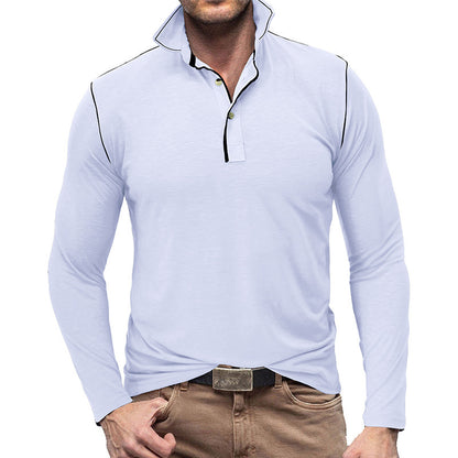 European And American Men's Henley Shirt Lapel T-shirt Top