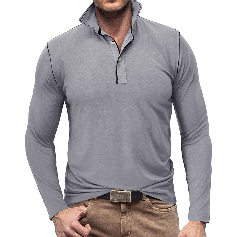 European And American Men's Henley Shirt Lapel T-shirt Top