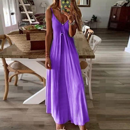 Women's V-Neck A Version Long Skirt Loose Large Size Sling Dress