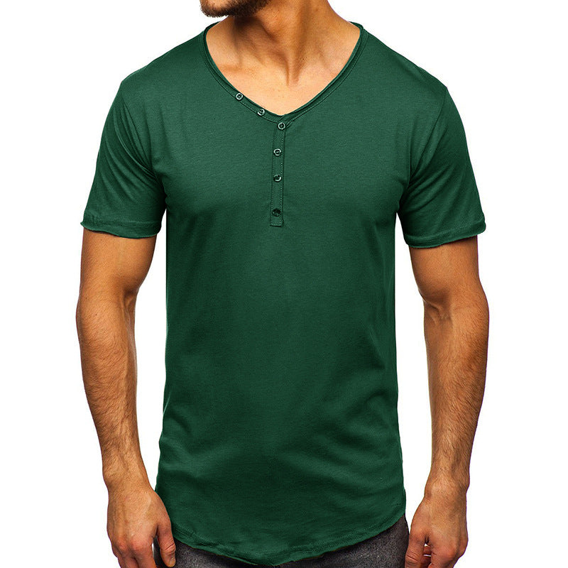 Men's Fashion Simple V-neck Short-sleeved T-shirt Top