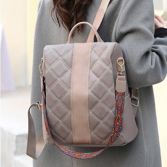 Women's Korean Style Rhombus Oxford Cloth Backpack