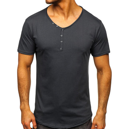 Men's Fashion Simple V-neck Short-sleeved T-shirt Top