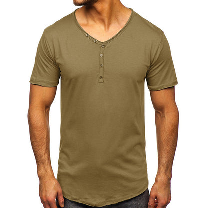 Men's Fashion Simple V-neck Short-sleeved T-shirt Top