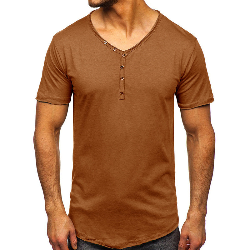 Men's Fashion Simple V-neck Short-sleeved T-shirt Top