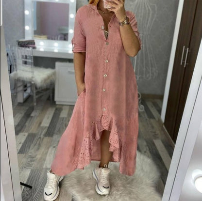 Loose Lace Long-sleeved Solid Color Ladies Long Shirt