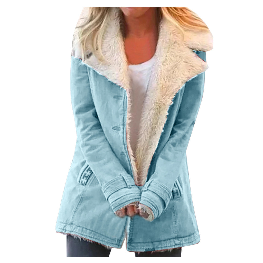 Women Plus Size Warm Coats Composite Plush Button Lapels Jacket Outwearcoat