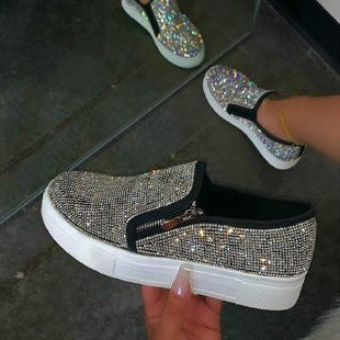 Solid Color Flat Bottom Low Top Round Toe Casual Artificial Leather Sequined Women's Shoes