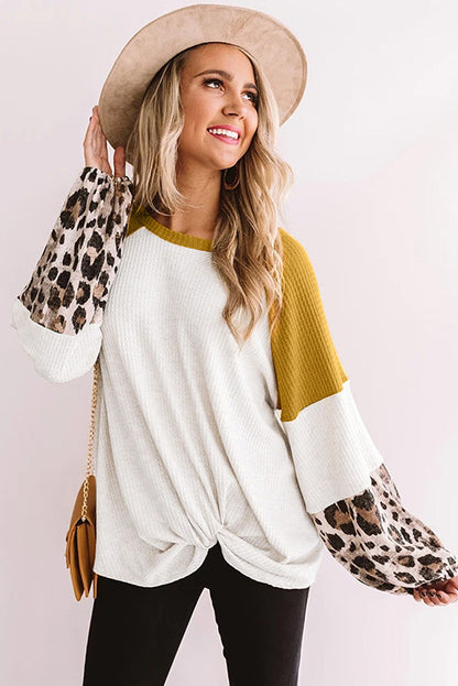 Leopard Print Stitching All-match Long-sleeved T-shirt