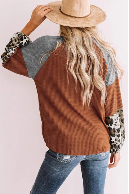 Leopard Print Stitching All-match Long-sleeved T-shirt