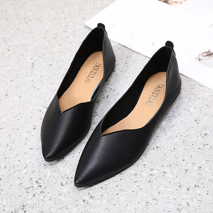 Flat-soled Aingle Shoes Scoop Shoes Pointed Toe Soft Leather Soft-soled Small Leather Shoes