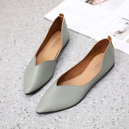 Flat-soled Aingle Shoes Scoop Shoes Pointed Toe Soft Leather Soft-soled Small Leather Shoes