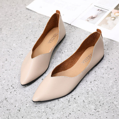 Flat-soled Aingle Shoes Scoop Shoes Pointed Toe Soft Leather Soft-soled Small Leather Shoes