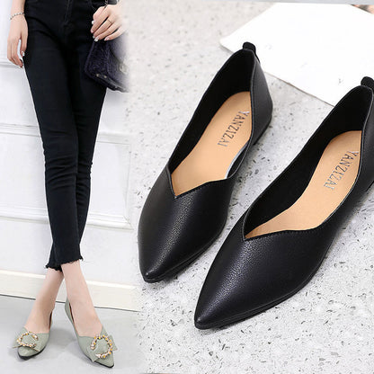 Flat-soled Aingle Shoes Scoop Shoes Pointed Toe Soft Leather Soft-soled Small Leather Shoes