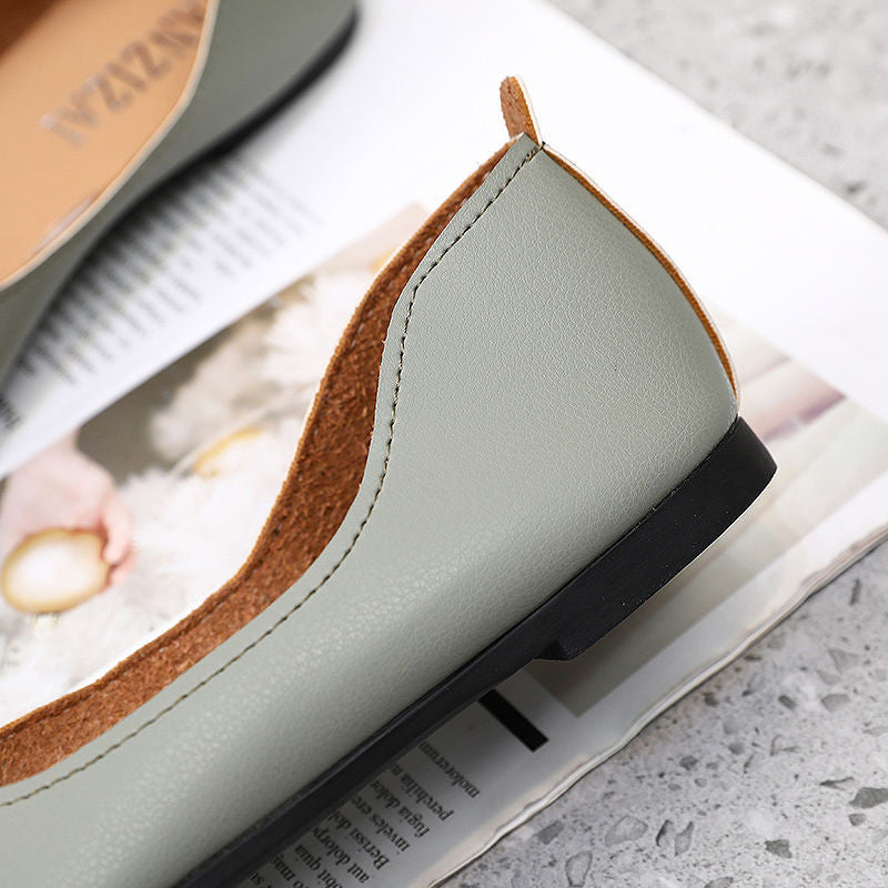 Flat-soled Aingle Shoes Scoop Shoes Pointed Toe Soft Leather Soft-soled Small Leather Shoes