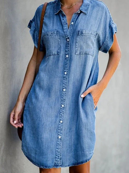 Women's Short Sleeve Slim Denim Midi Dress