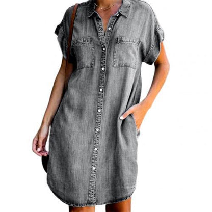 Women's Short Sleeve Slim Denim Midi Dress