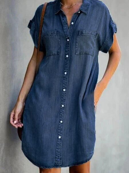 Women's Short Sleeve Slim Denim Midi Dress