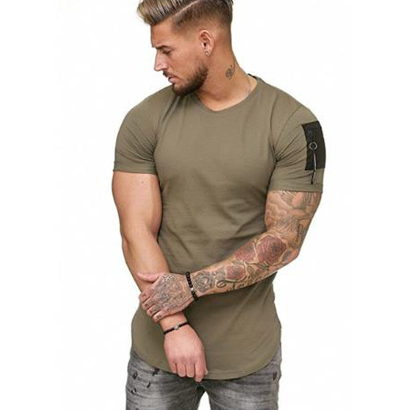 European and American sports slim solid color round neck short sleeves