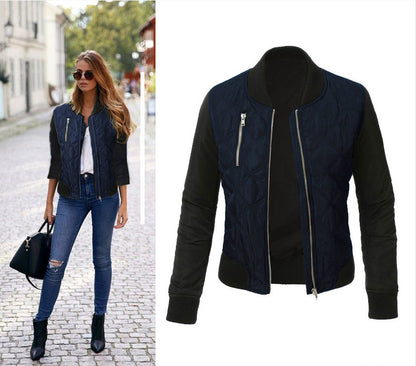 Hot sale autumn and winter new solid color fashion zipped cotton jacket women jacket