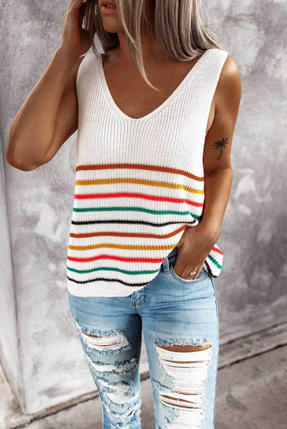 Women's Multicolor Striped V-Neck Pullover Top