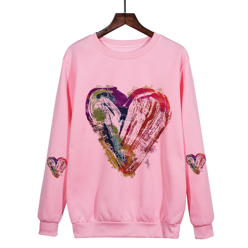 Love Ink Dye Printing Round Neck Pullover Plus Size Sweatshirt