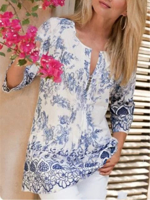 Printed loose long sleeve shirt women