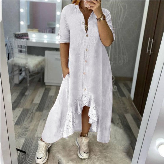 Loose Lace Long-sleeved Solid Color Ladies Long Shirt