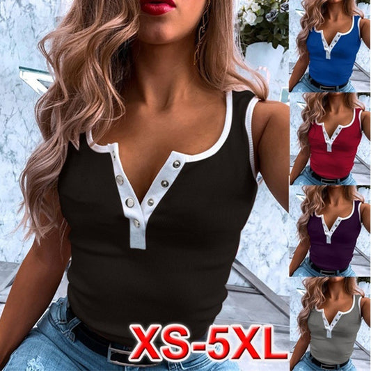 Women's Sleeveless V-Neck Top Casual Tight T-Shirt