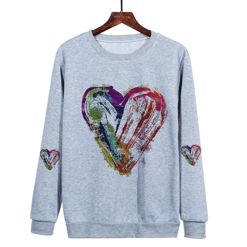 Love Ink Dye Printing Round Neck Pullover Plus Size Sweatshirt