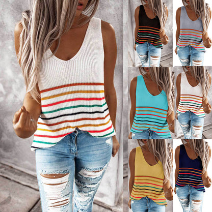 Women's Multicolor Striped V-Neck Pullover Top