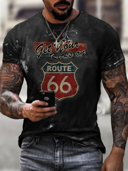 Round Neck Digital Print Slim Pullover Men's T-shirt